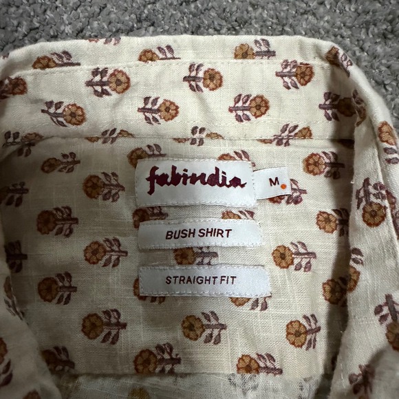 FabIndia Men's Short Sleeve Bush Shirt Straight Fit Floral Print Size‎ M - Picture 4 of 8